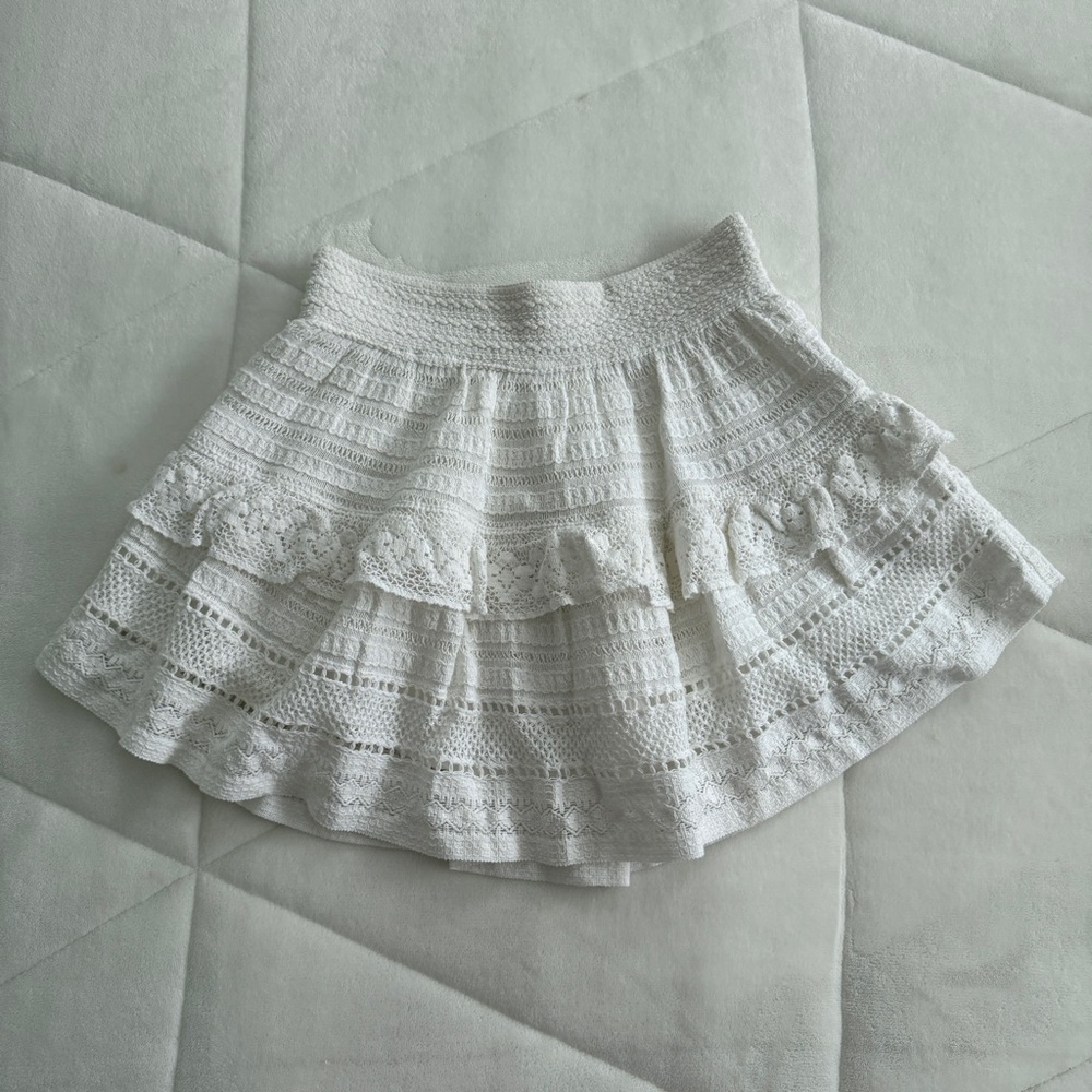 {Aerie} White Eyelet Lace Ruffle Tiered Skirt | XS